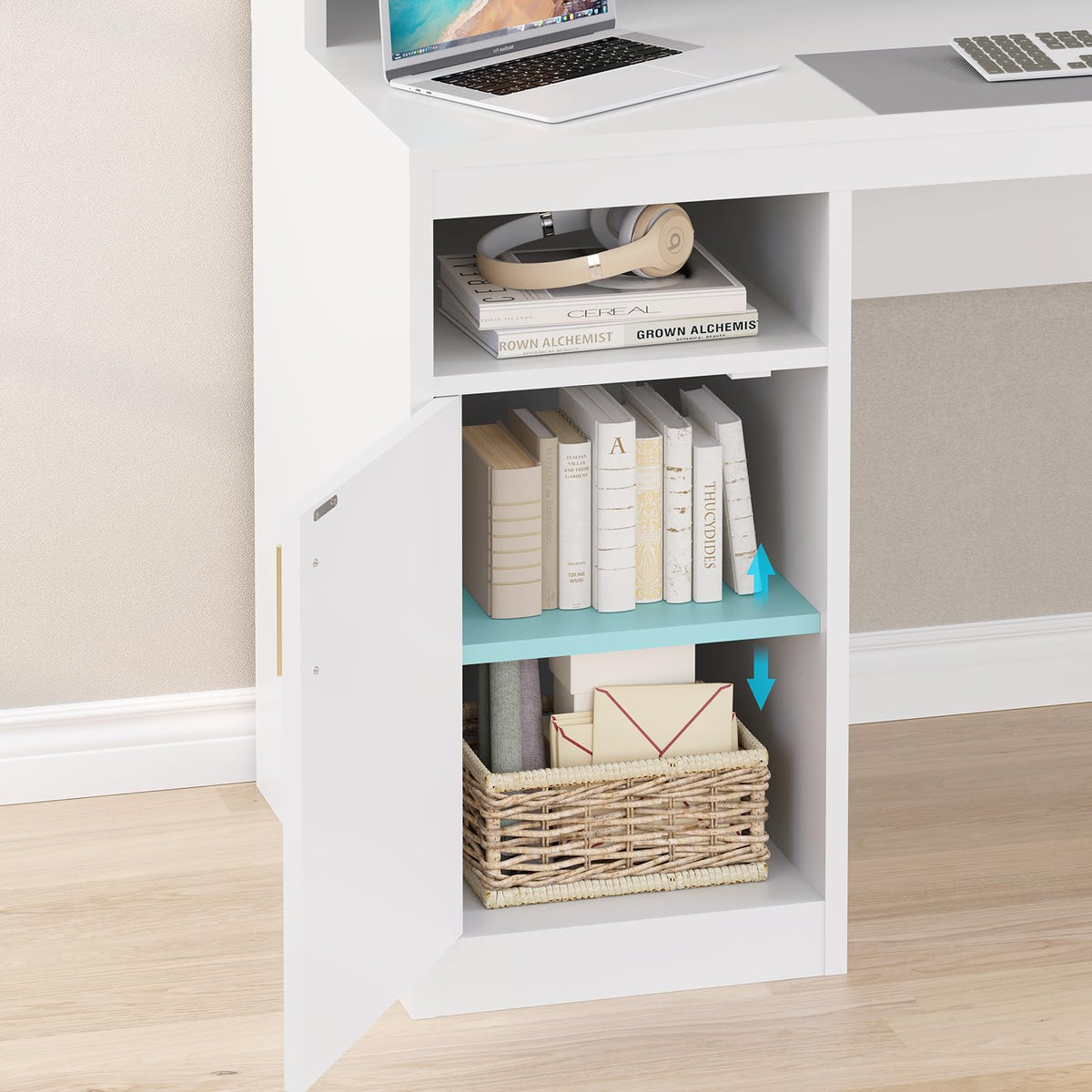 65" White Computer Desk with 3 Drawers J442