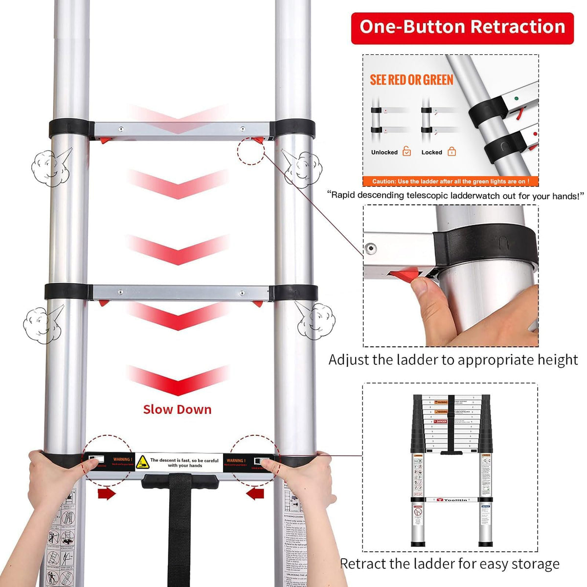 Telescoping Aluminum Ladder 330lbs Max Capacity B866300