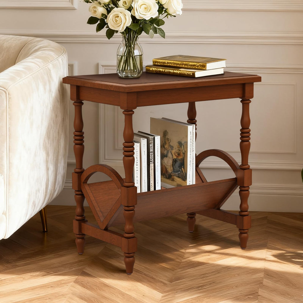 Wood End Table with Magazine Rack and Rubberwood Legs I672160