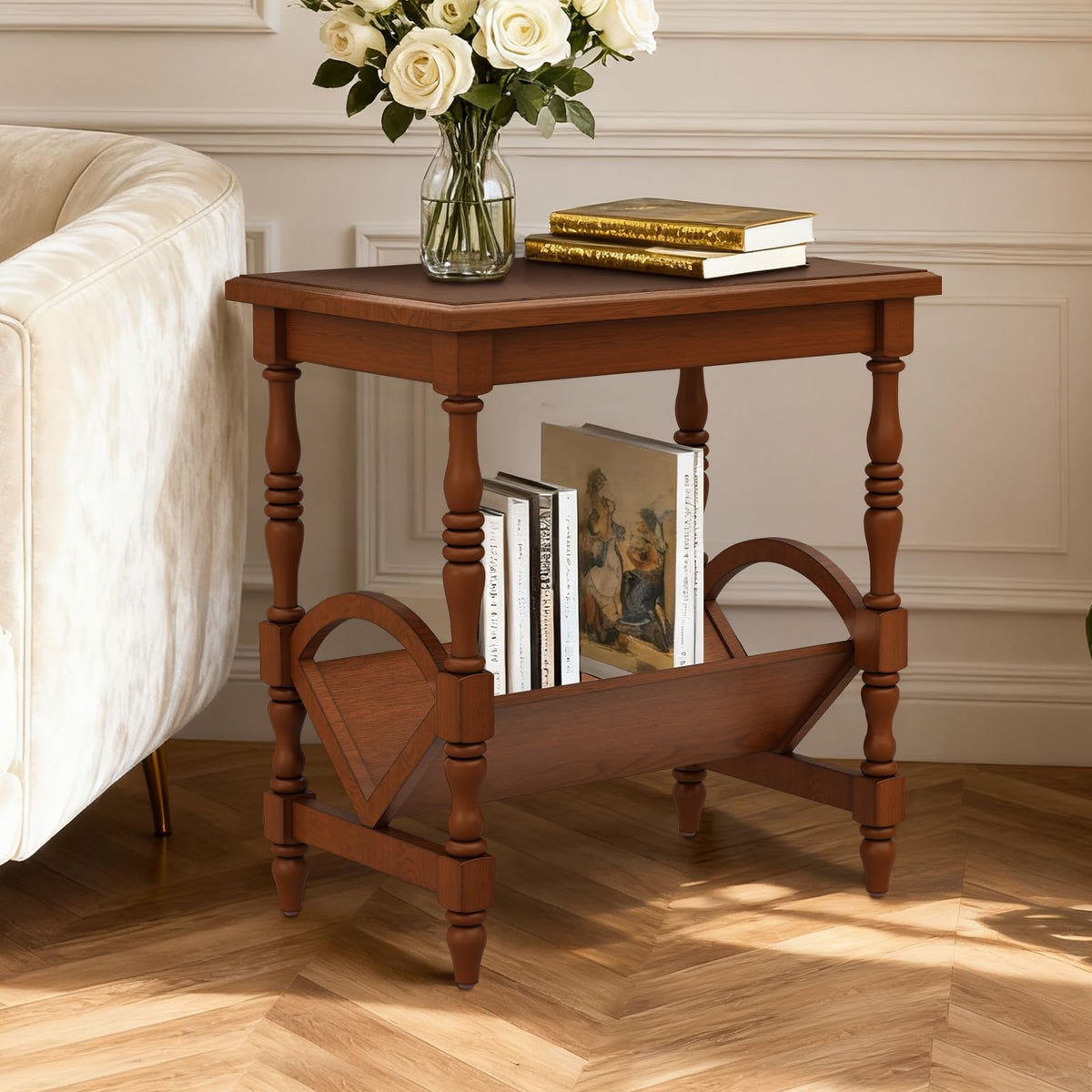 Wood End Table with Magazine Rack and Rubberwood Legs I672160
