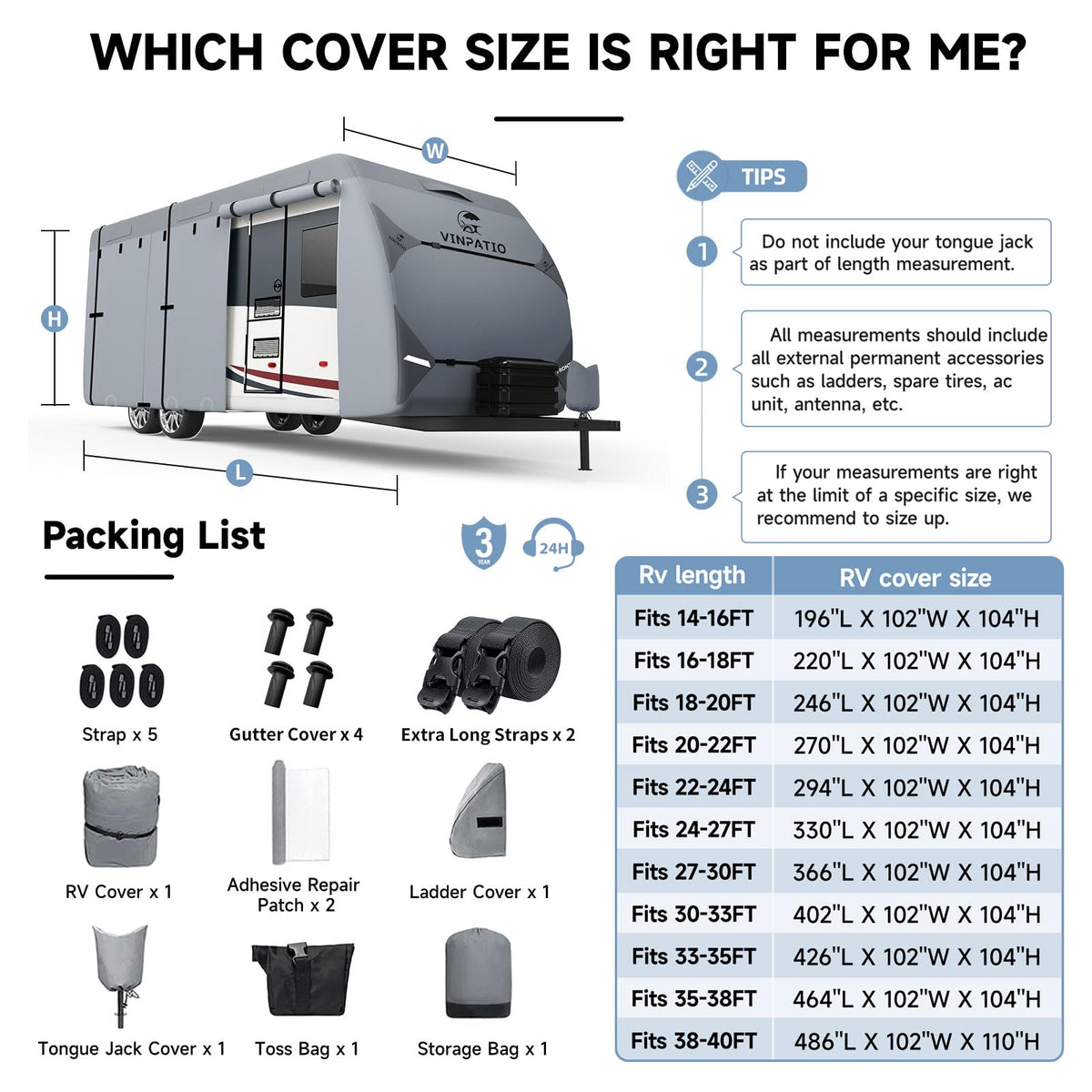 9 Layers Heavy Duty RV Trailer Cover Fits 14'-16' B528241