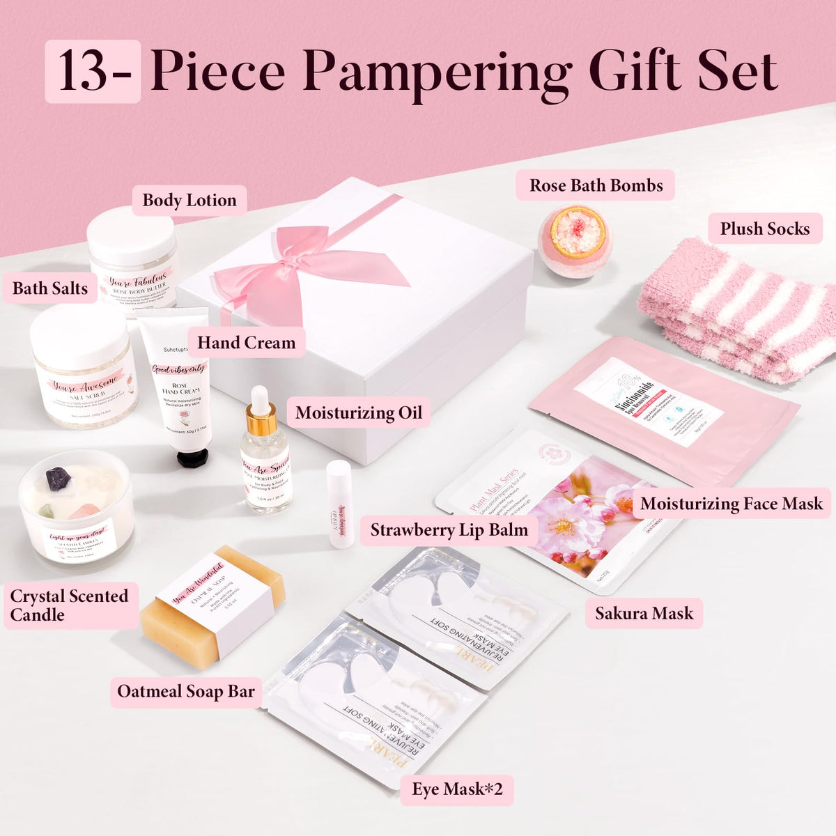 Pink 13Pcs Spa Bath Set T5438