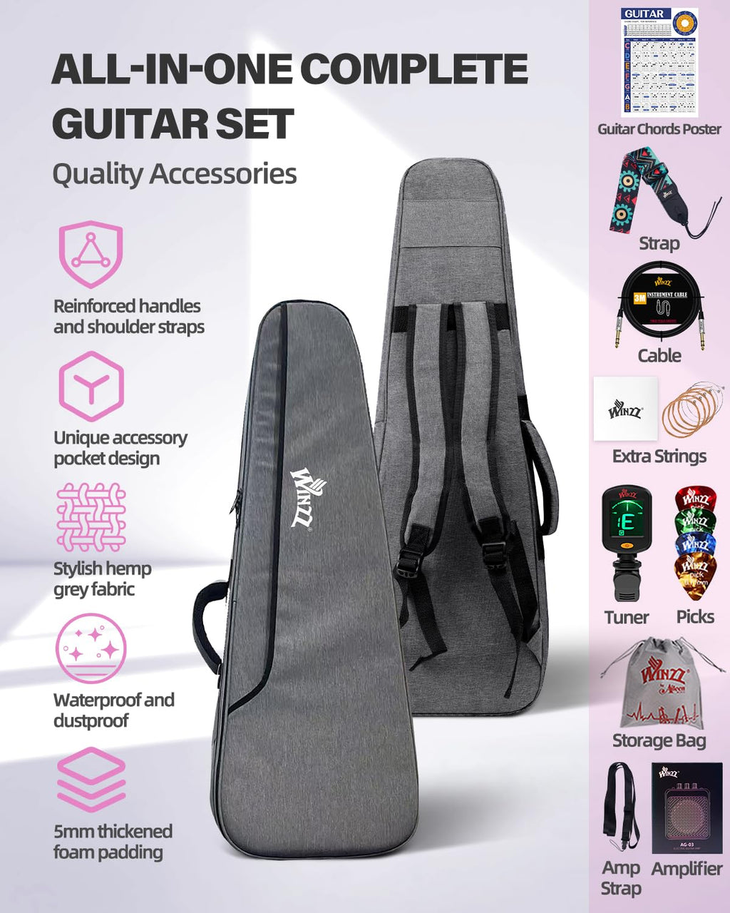 30 Inch 1/4 Size Purple Electric Guitar Kit with Amp P280