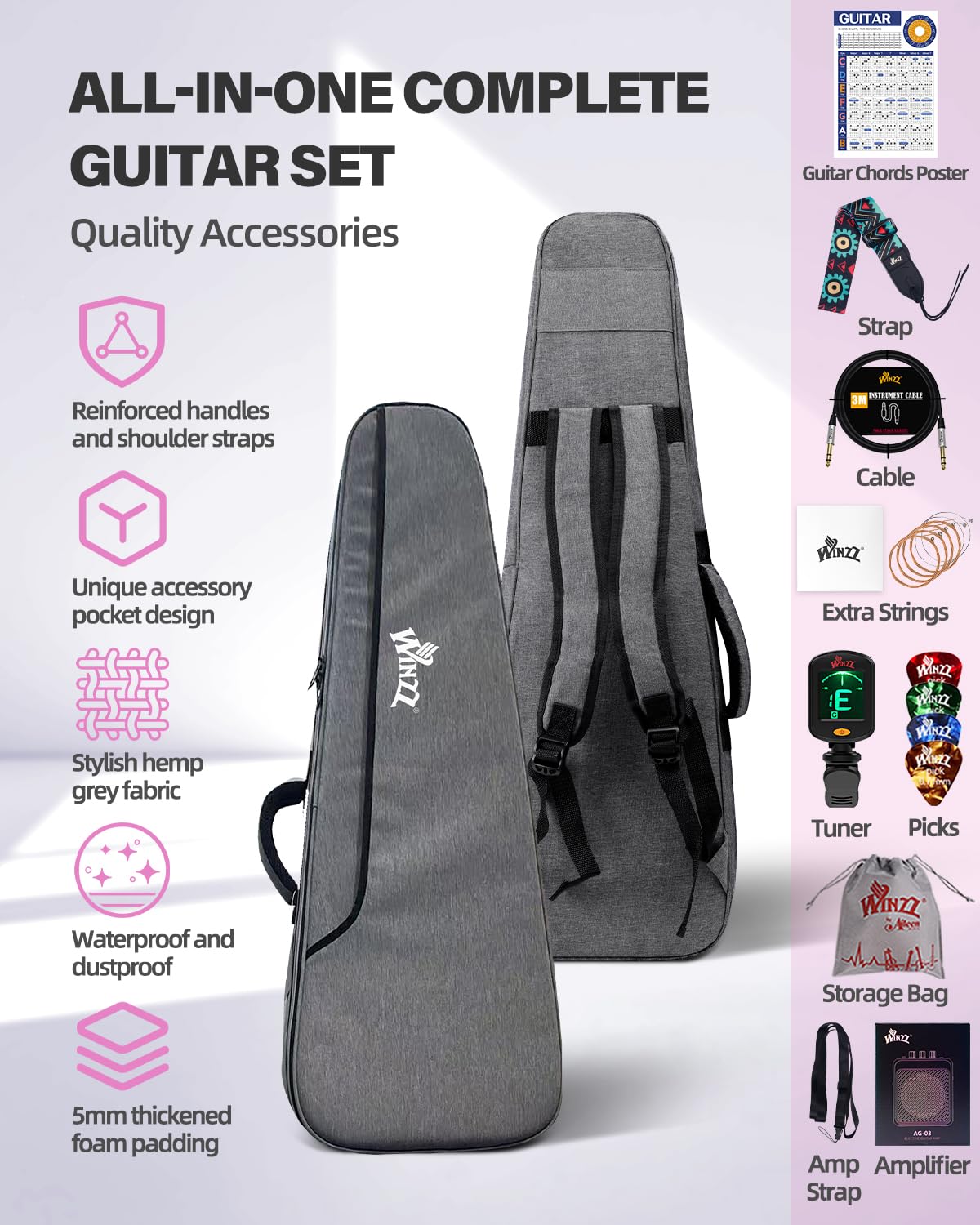30 Inch 1/4 Size Purple Electric Guitar Kit with Amp P280