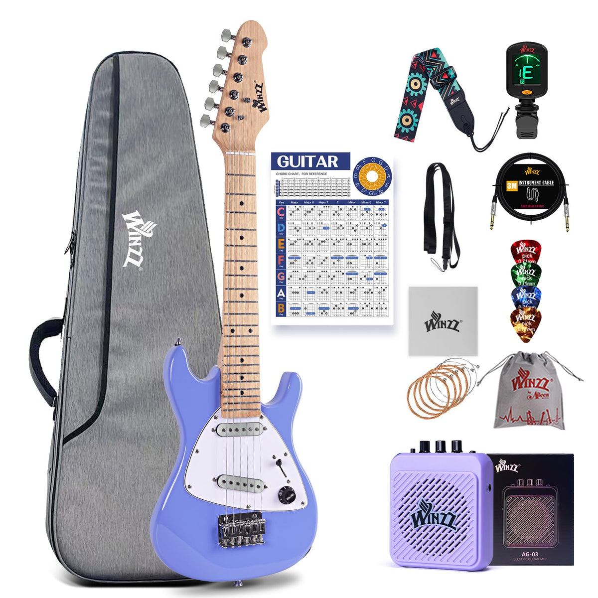 30 Inch 1/4 Size Purple Electric Guitar Kit with Amp P280