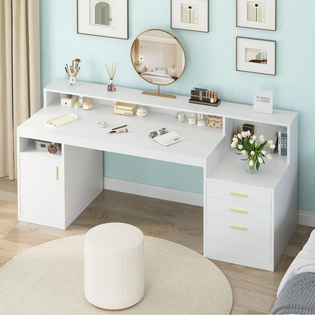 65" White Computer Desk with 3 Drawers J442