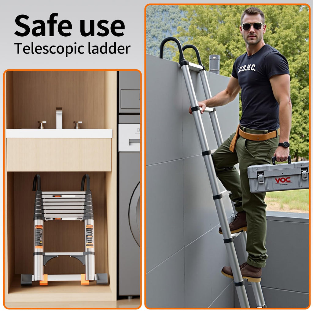 Telescoping Aluminum Ladder 330lbs Max Capacity B866300