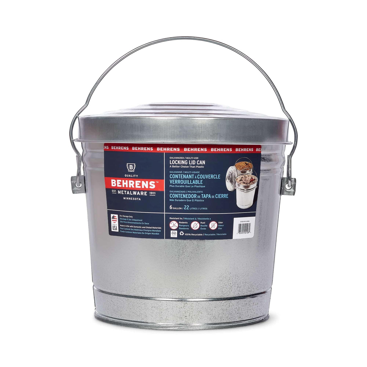 6 Gallon Rust Proof Galvanized Steel Locking Lid Trash Can I81696