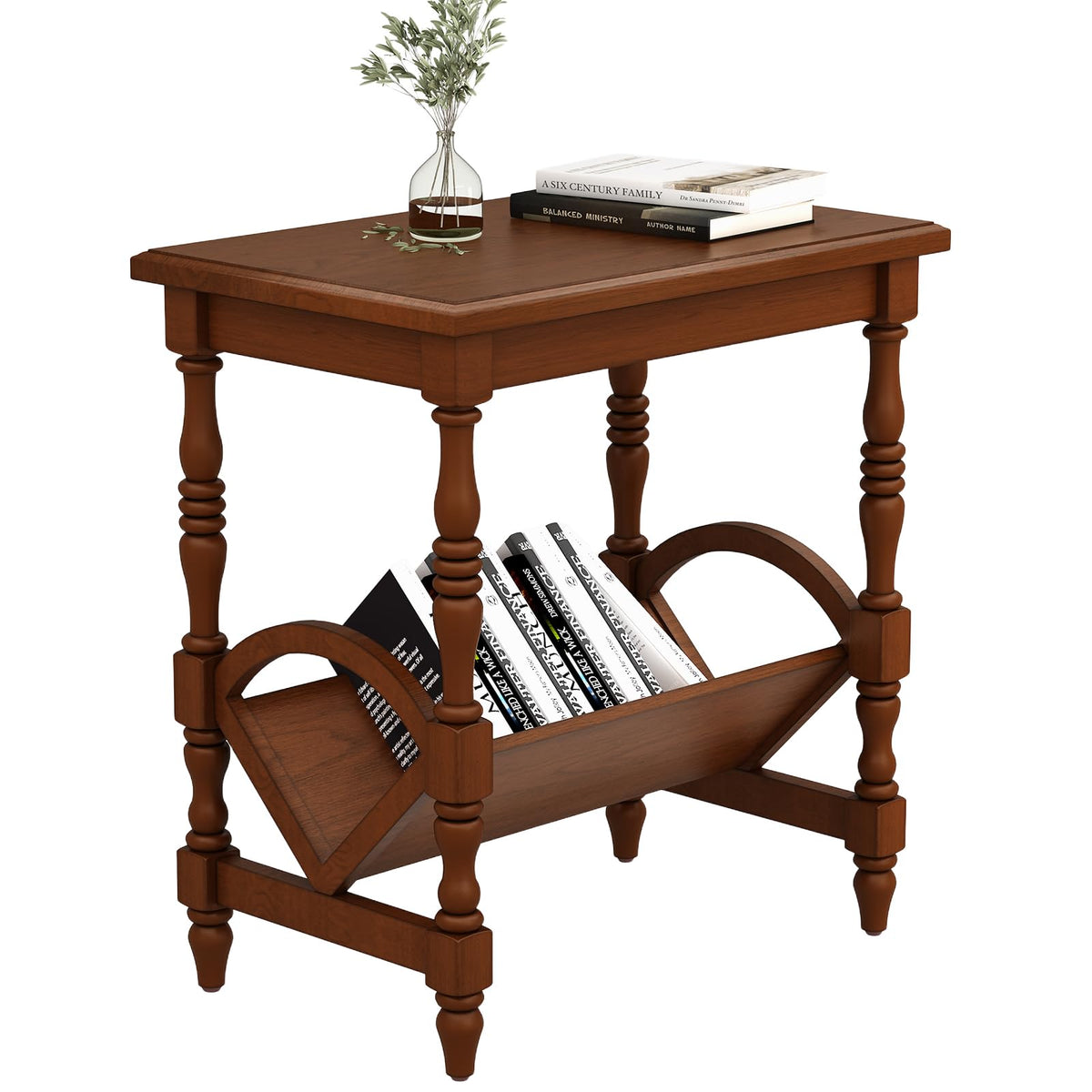 Wood End Table with Magazine Rack and Rubberwood Legs I672160