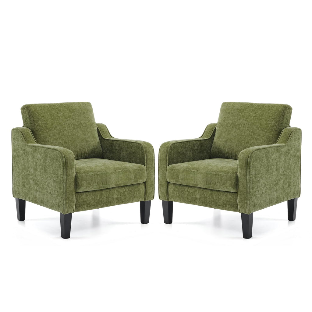 Olive Green Chenille Accent Chairs Set of 2 E985
