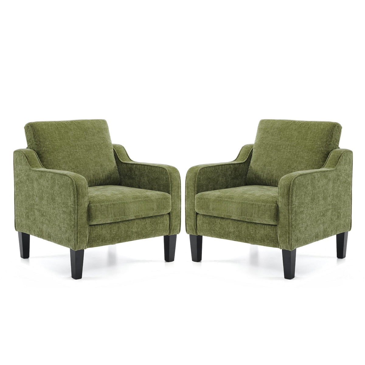 Olive Green Chenille Accent Chairs Set of 2 E985