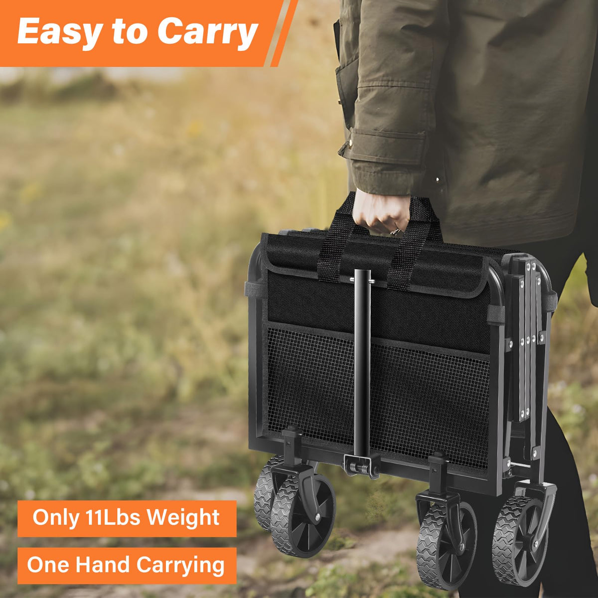 Foldable Collapsible Wagon Cart with Wheels, 280 lbs Heavy Duty Capacity, Graphite Black Q4326