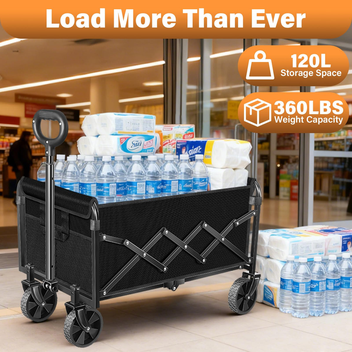 Foldable Collapsible Wagon Cart with Wheels, 280 lbs Heavy Duty Capacity, Graphite Black Q4326