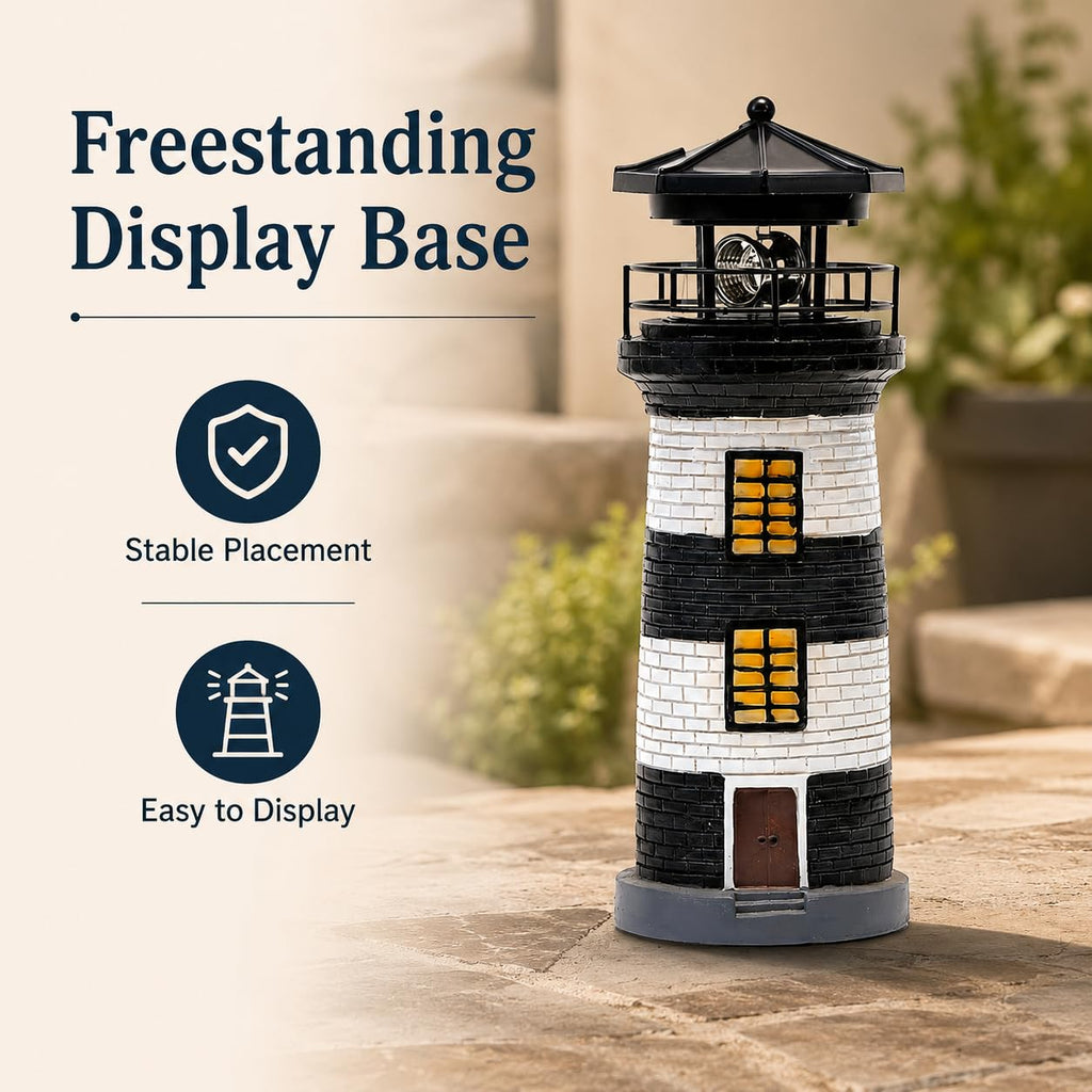 Solar Lighthouse Garden Light, Resin Outdoor Lighthouse Ornament with Rotating LED Beacon U23816