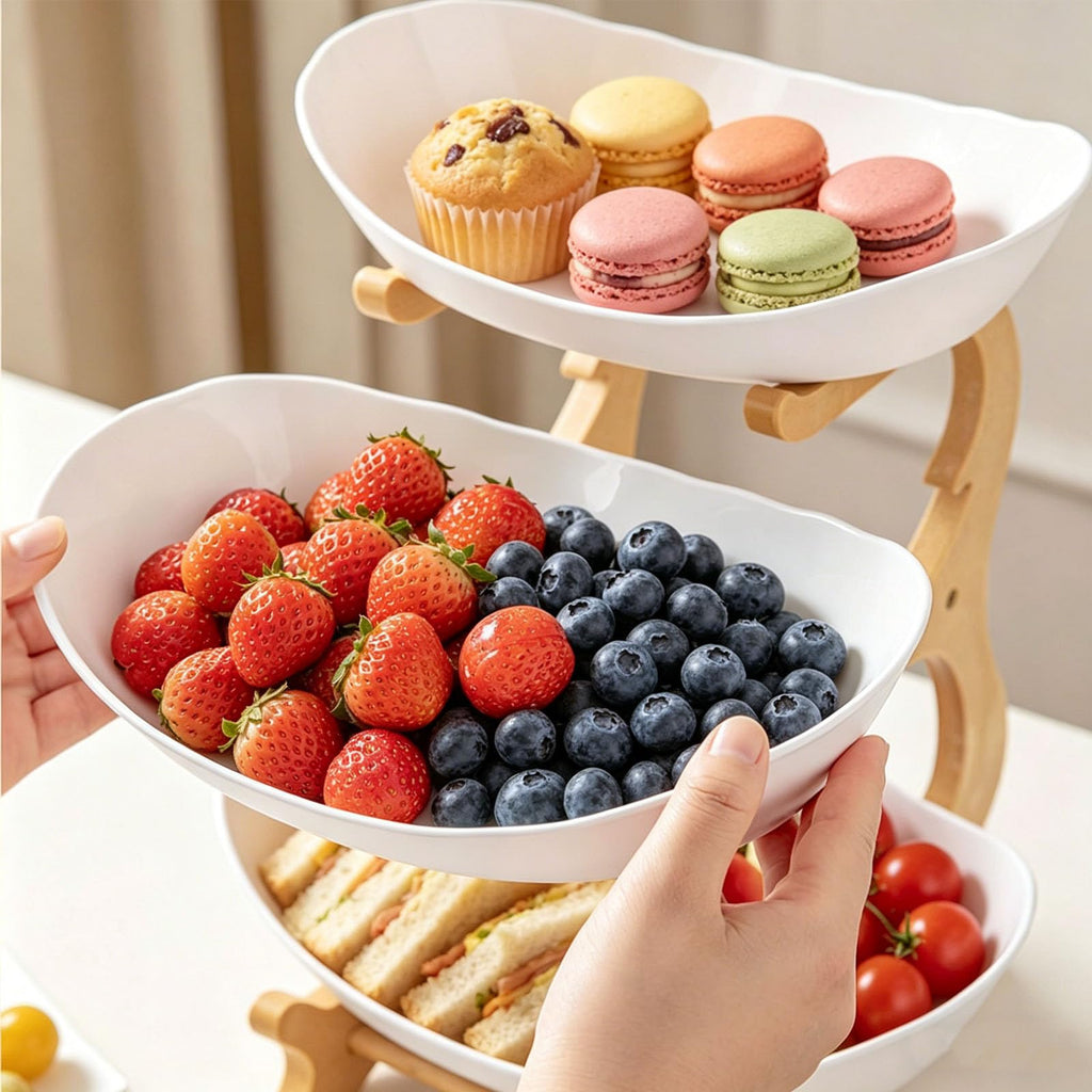 3 Tier Oval Fruit Basket with Bamboo Stand O54685
