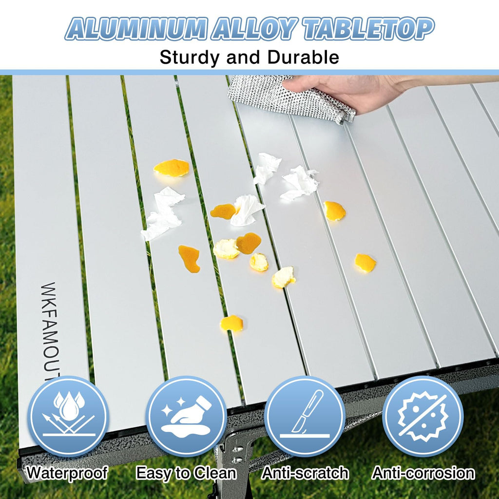 29.9" Tall Folding Camping Table for 2-6 Person, 54.7" Large Aluminum Foldable Roll-up Table Outdoor with Carry Bag for Picnic, Camp, Sturdy, Backyard, Patio J2155