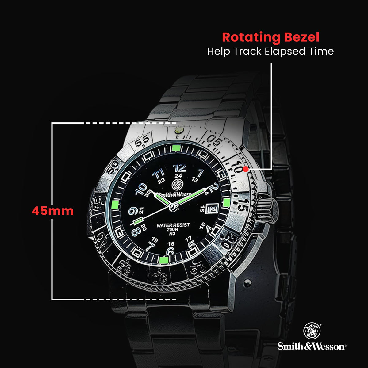 20ATM Waterproof Analog Display 45mm Field Watch with Rubber Strap X9837