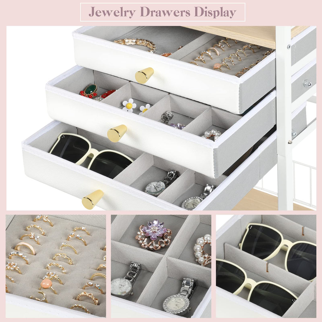 Large White 3 Drawer Floor Jewelry Organizer Stand Z4530
