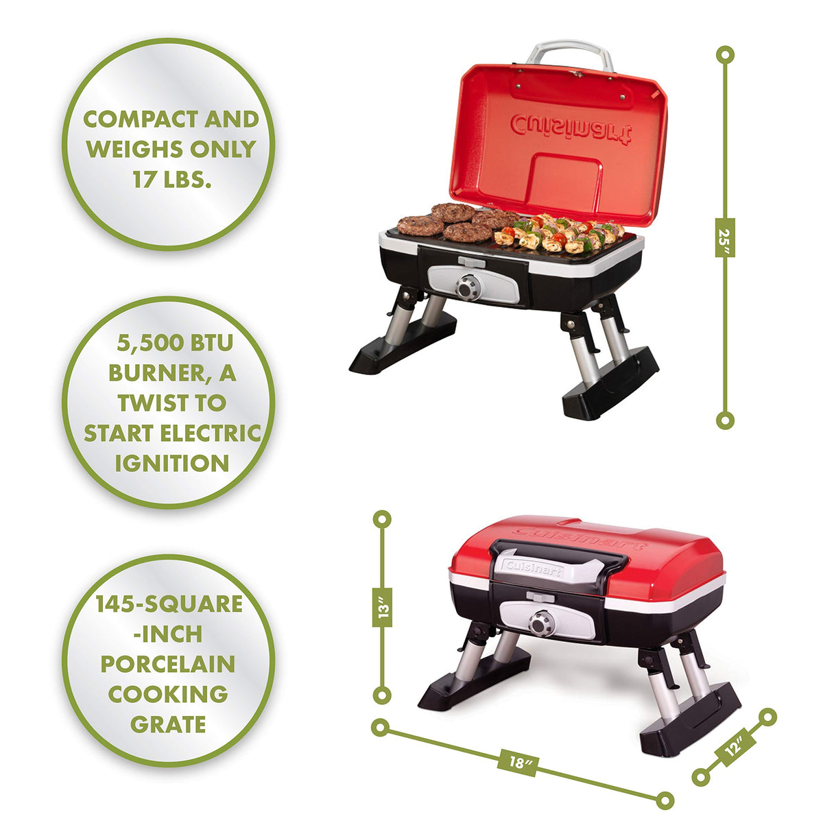 Portable Tabletop Propane Gas Grill & Refillable 1LB Propane Cylinder Tank S4393