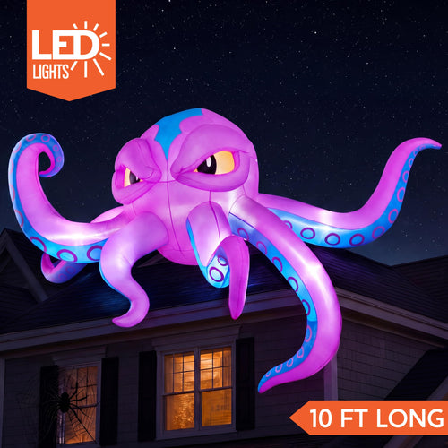 10FT Inflatable Octopus Decoration with Built-in LED Lights W937839