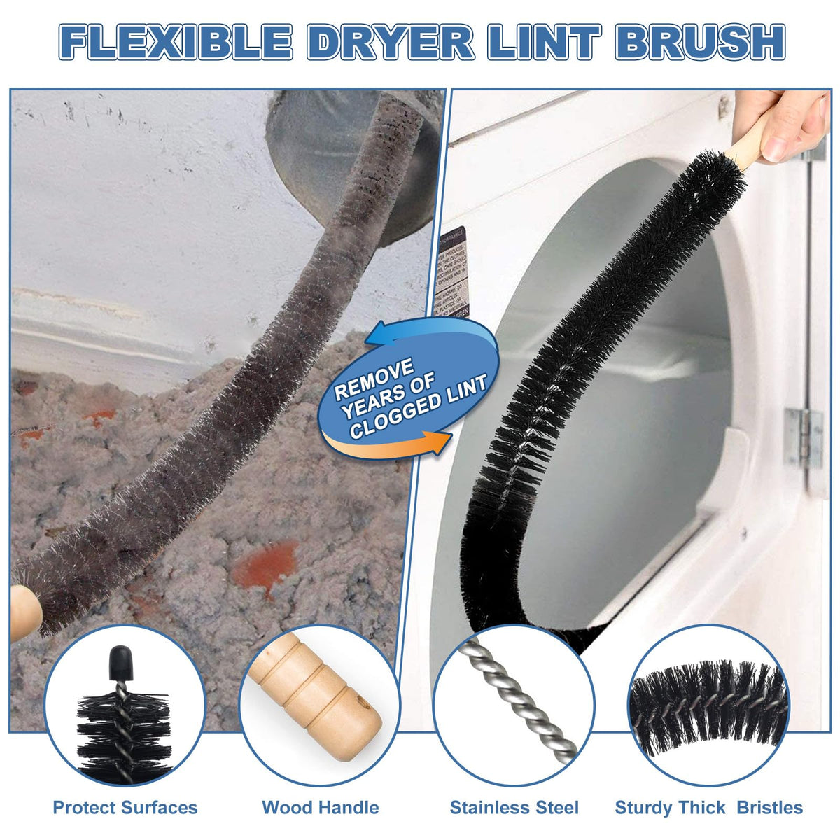 2Pcs Dryer Vent Cleaner Kit Vacuum Hose Attachment & Brush O478
