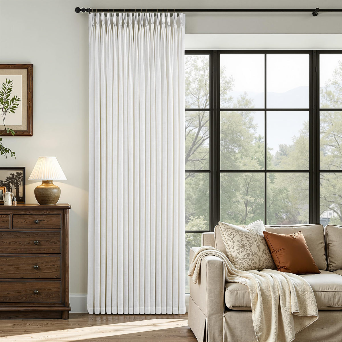60 Inch Extra Wide Pinch Pleated Linen Curtains 90 Inch Length H2660