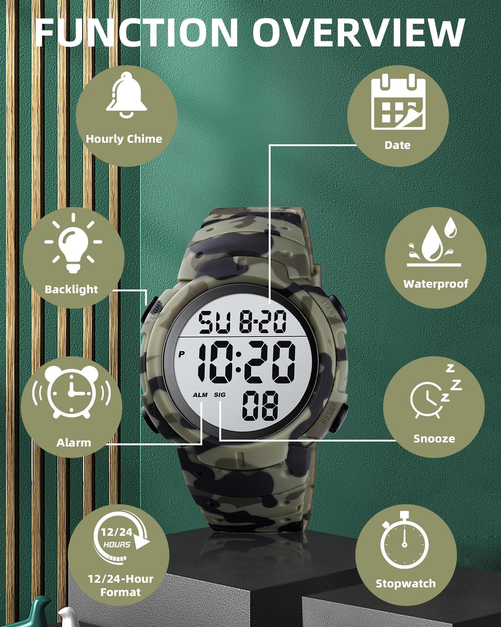 Digital Watch Mens Waterproof Sport Wristwatch Z54631