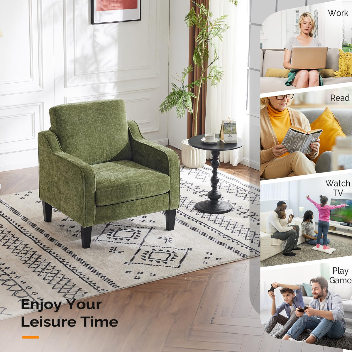 Olive Green Chenille Accent Chairs Set of 2 E985