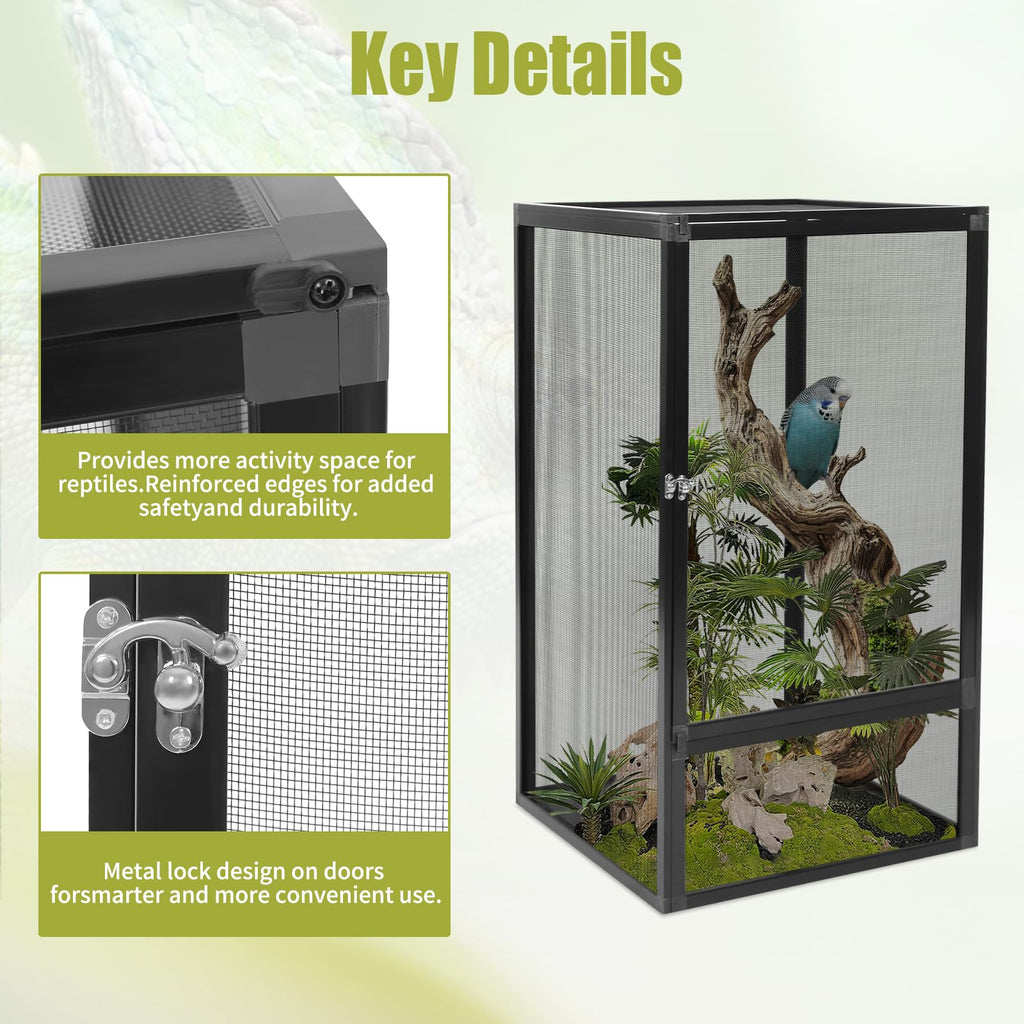 17.72" L×17.72" W×31.50" H Reptile Enclosure with Escape-Proof Lock E867308