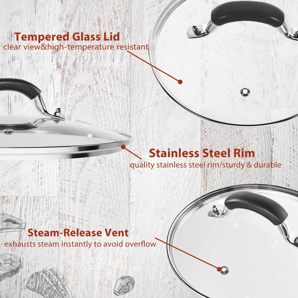 10 Inch Tempered Glass Lid with Silicone Handle U15464