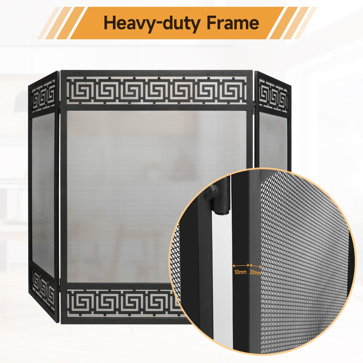 50"x32" 3 Panel Steel Fireplace Screen W82844