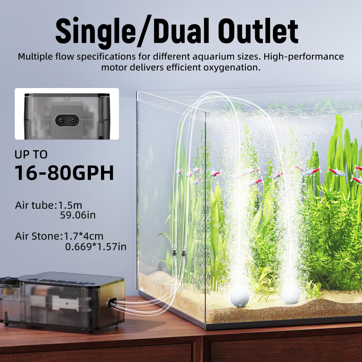 Aquarium Air Pump with Air Stone Bubbler M46429