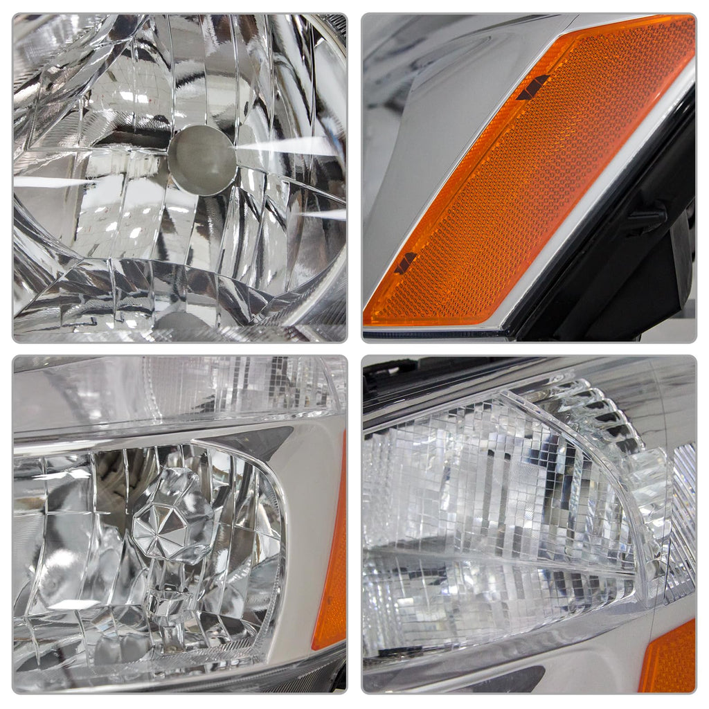 Headlight Assembly for 2003-2007 Honda Accord Chrome Housing Amber Reflector Pair E3317