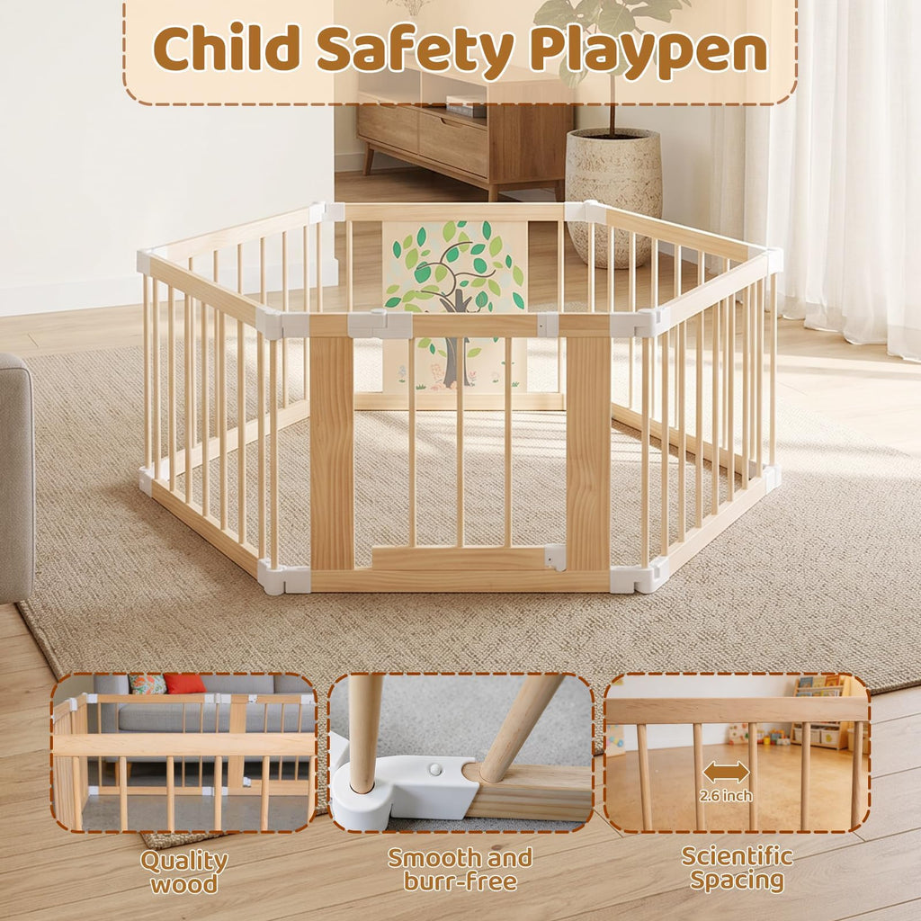 Foldable Wooden Baby Playpen with Adjustable Size and Shape C733