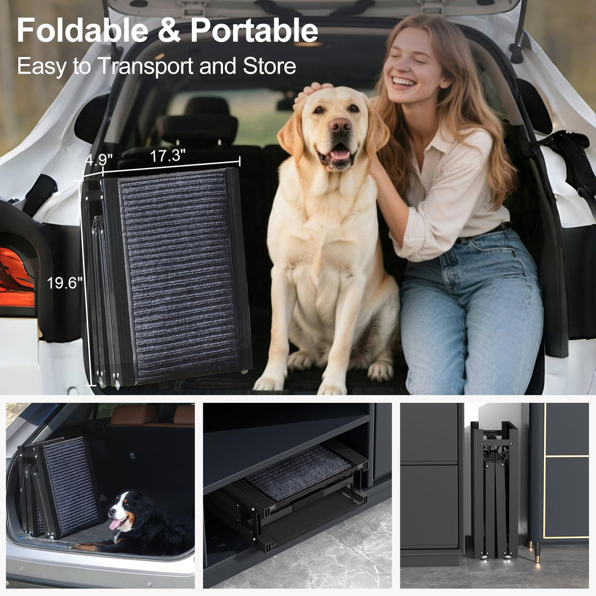 63" L × 17" W Lightweight Foldable Dog Ramp U92994
