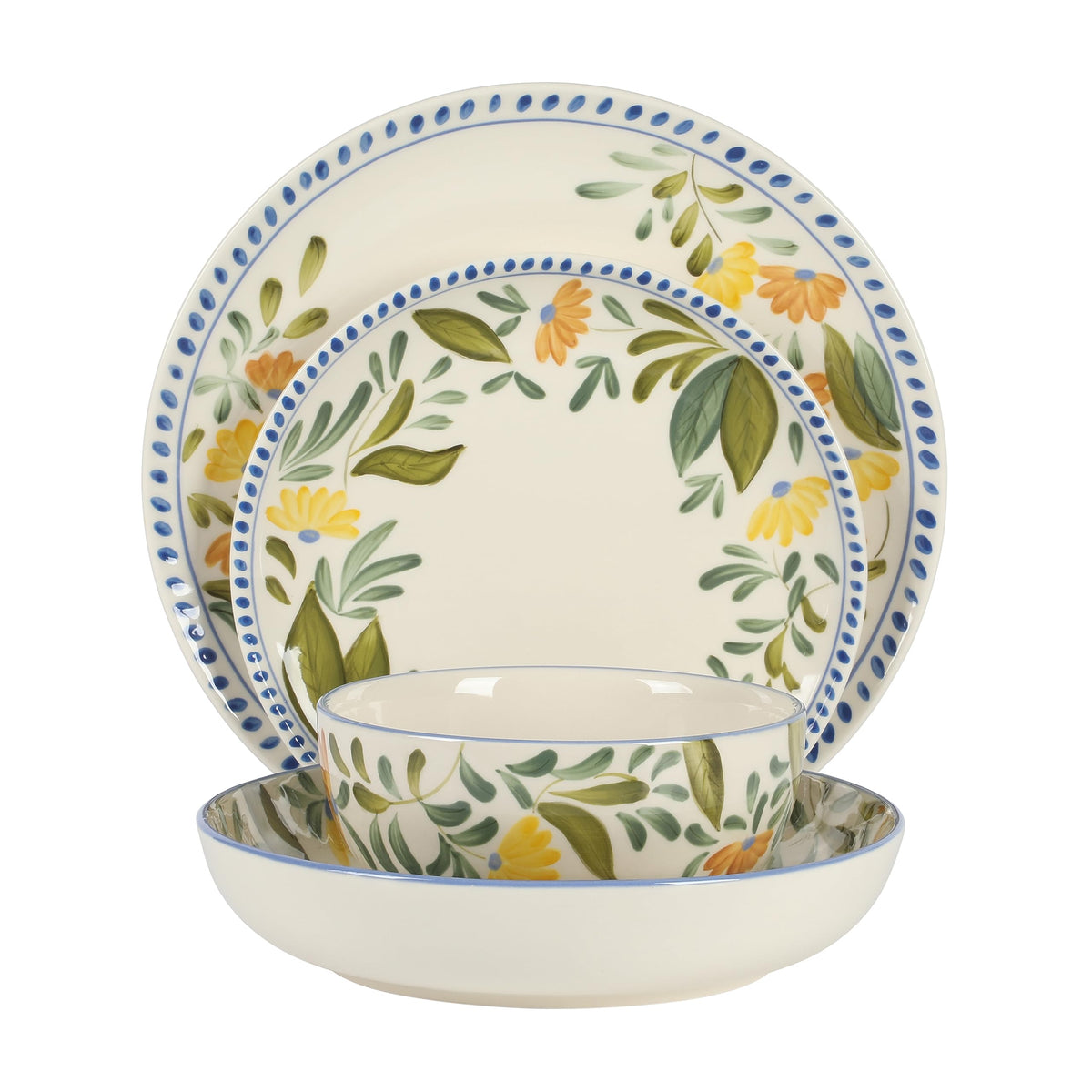Hand Painted Stoneware Floral Dinnerware Set, Service for Four (16pcs) N81739