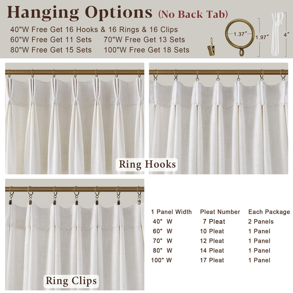 60 Inch Extra Wide Pinch Pleated Linen Curtains 90 Inch Length H2660