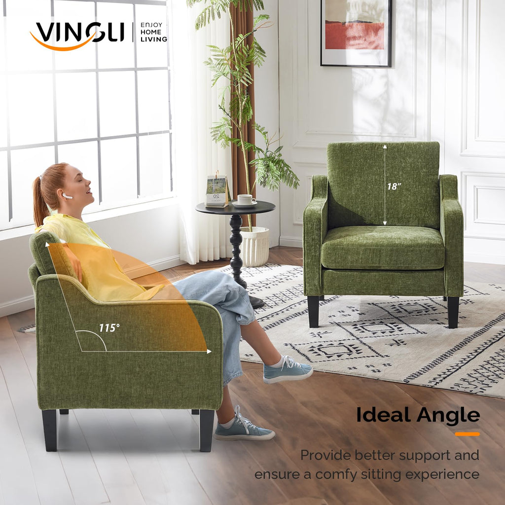Olive Green Chenille Accent Chairs Set of 2 E985