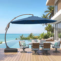 12FT Cantilever Round Umbrella with Base & Cover Navy Blue L49439