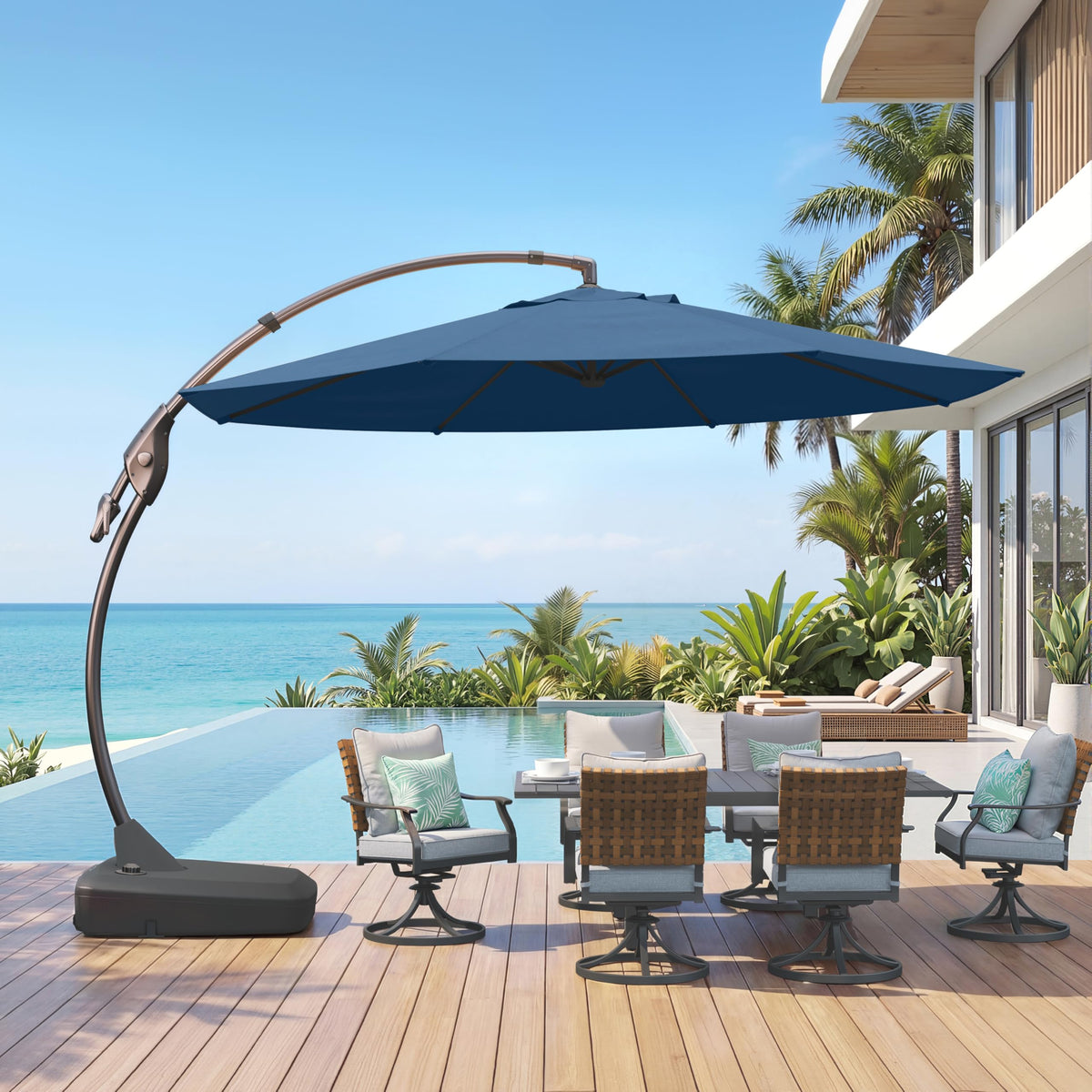 12FT Cantilever Round Umbrella with Base & Cover Navy Blue L49439