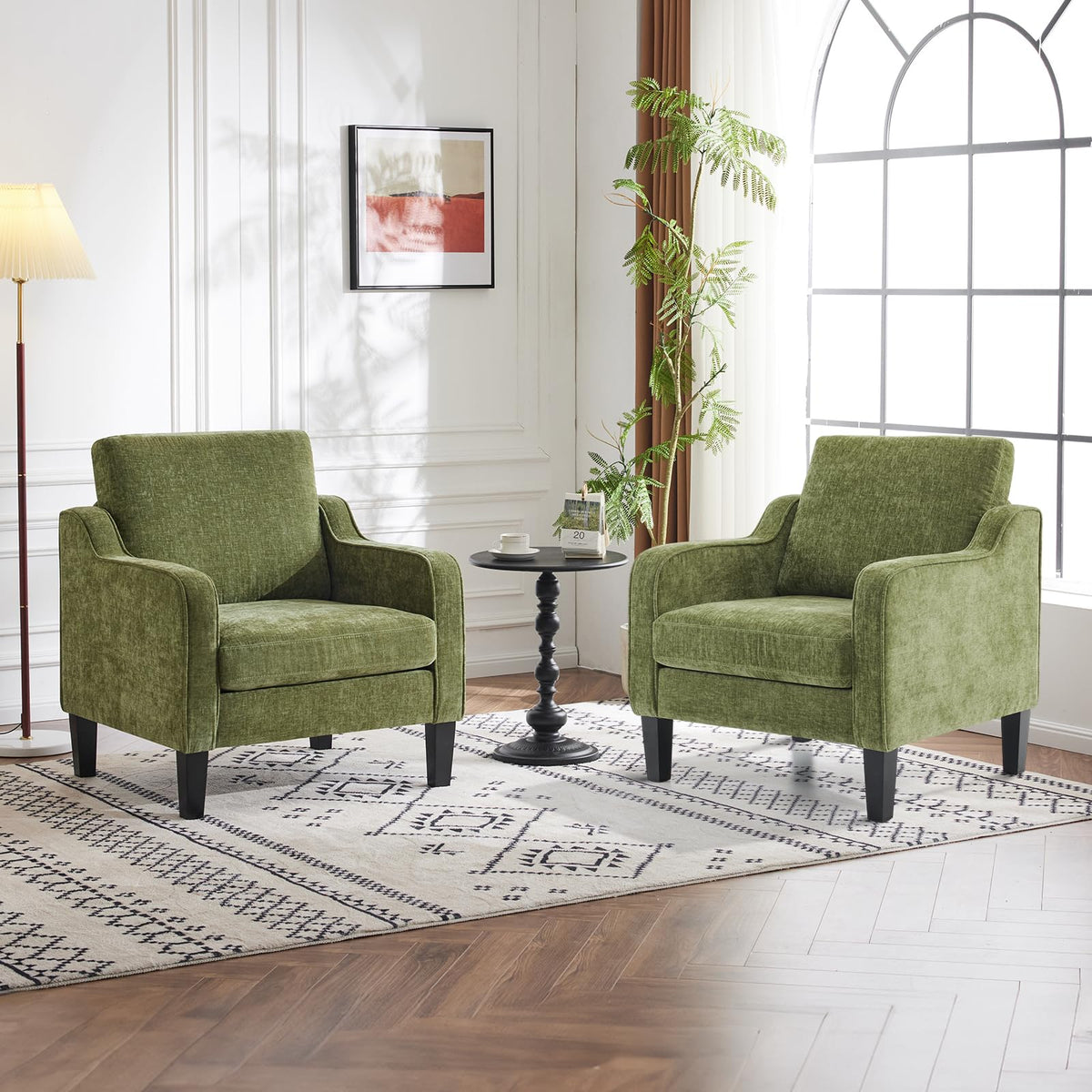 Olive Green Chenille Accent Chairs Set of 2 E985