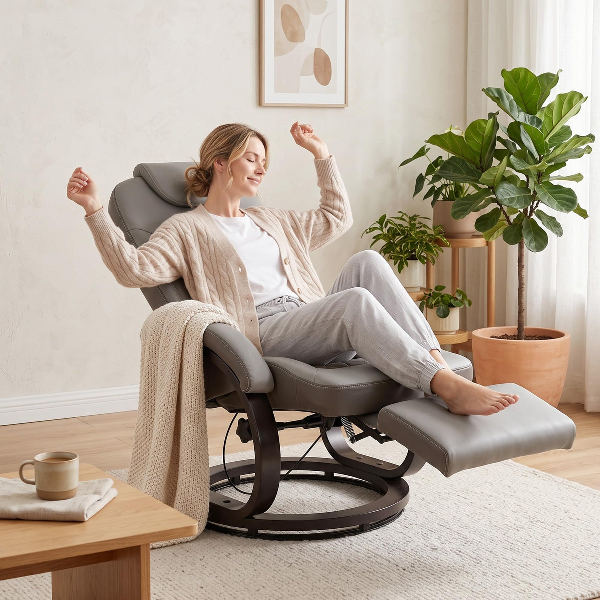 Gray Manual Recliner Chair with Footrest R791