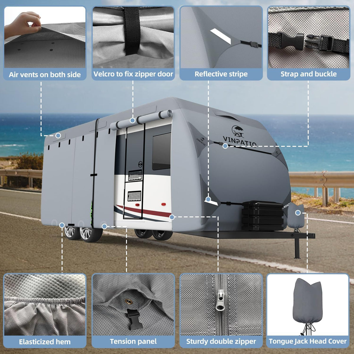 9 Layers Heavy Duty RV Trailer Cover Fits 14'-16' B528241