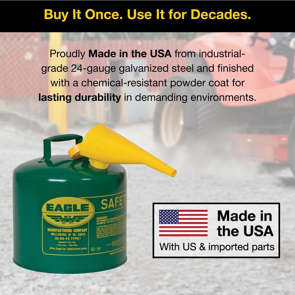 5 Gallon Type I Green Safety Gas Can Z837