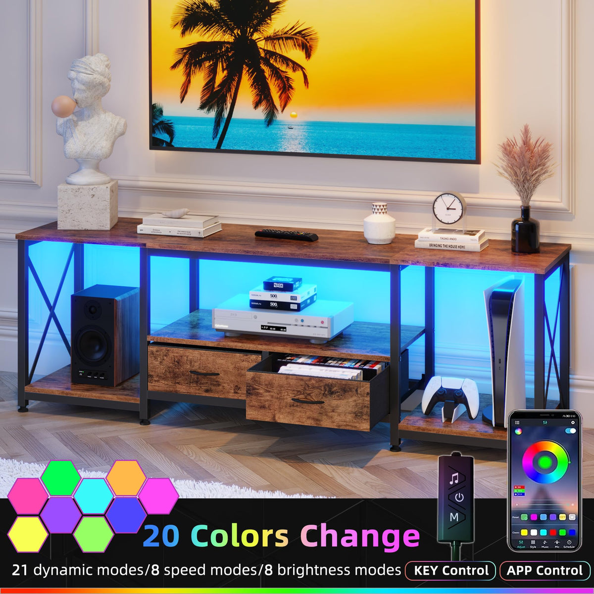 Fabric Drawers TV Stand for 65 70 75 Inches TV H414