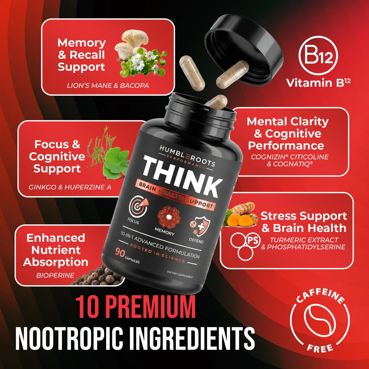 90 Capsules Nootropic Brain Supplement T8950