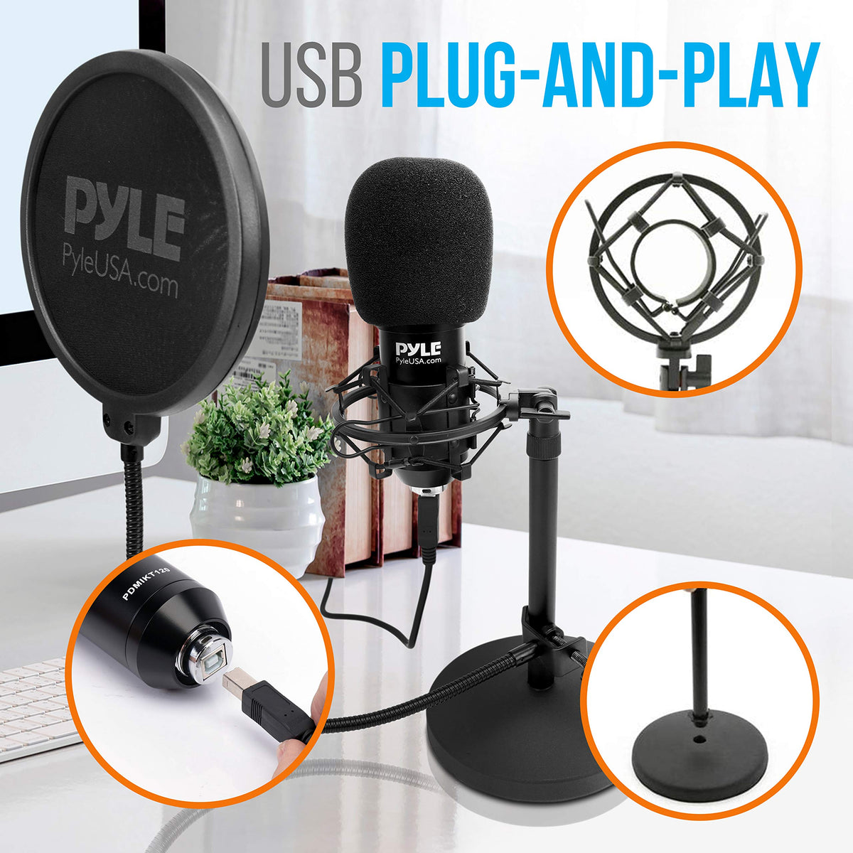 USB Cardioid Condenser Microphone with Desktop Stand and Pop Filter M423