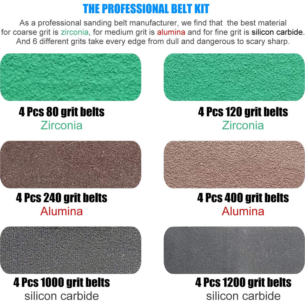 24 Pack 1/2" x 10" Replacement Knife Sharpener Sander Belt Kit 80/120/240/400/1000/1200 Grits P8391