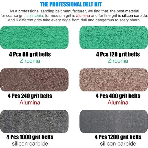24 Pack 1/2" x 10" Replacement Knife Sharpener Sander Belt Kit 80/120/240/400/1000/1200 Grits P8391