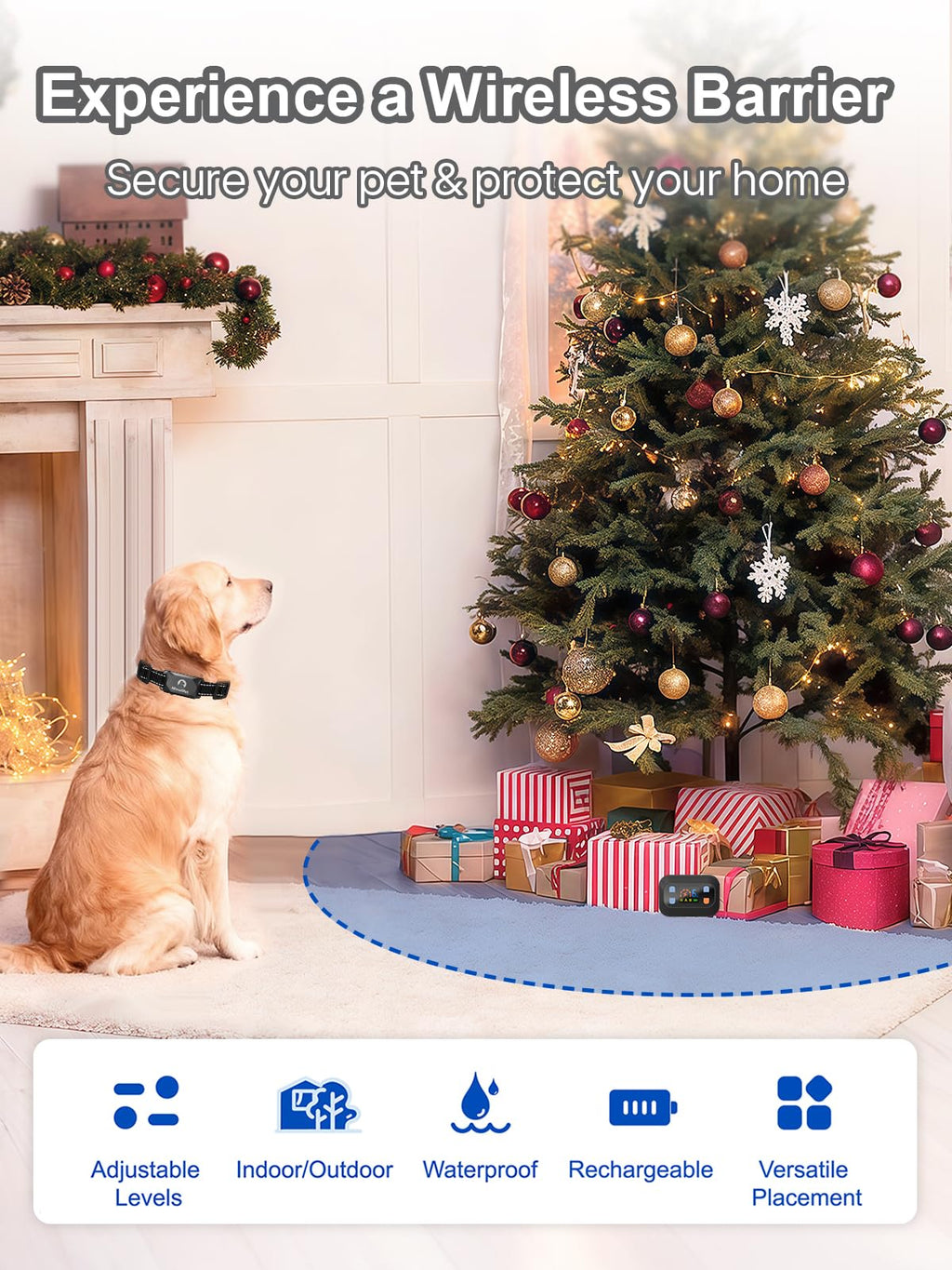 Wireless Pet Barrier Waterproof Adjustable Range 16.4 ft Rechargeable P396730